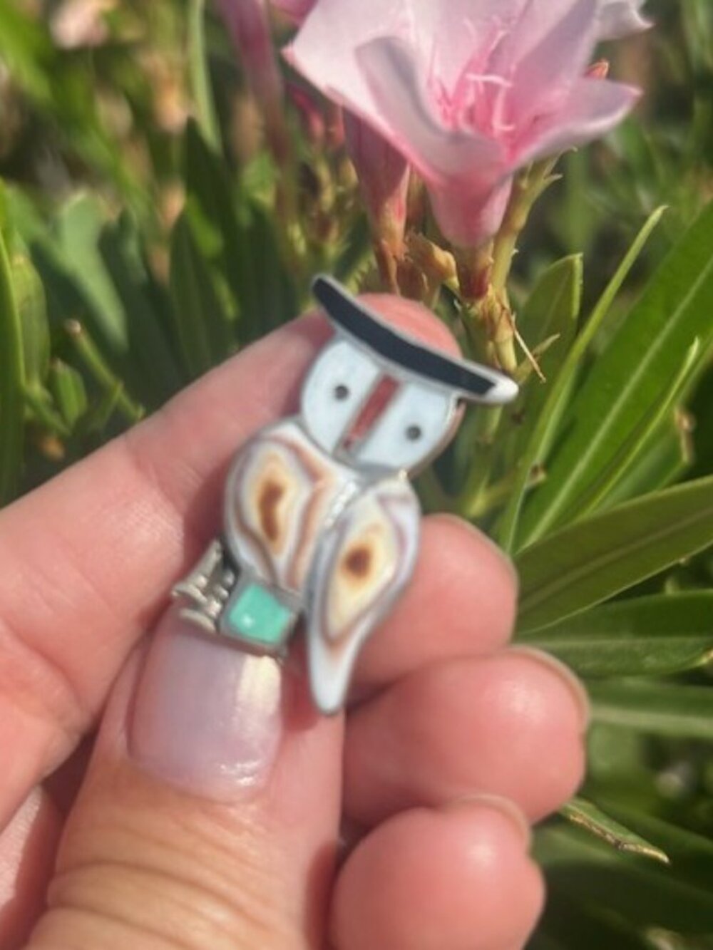 Sterling Silver ZUNI OWL Inlaid Stone BROOCH